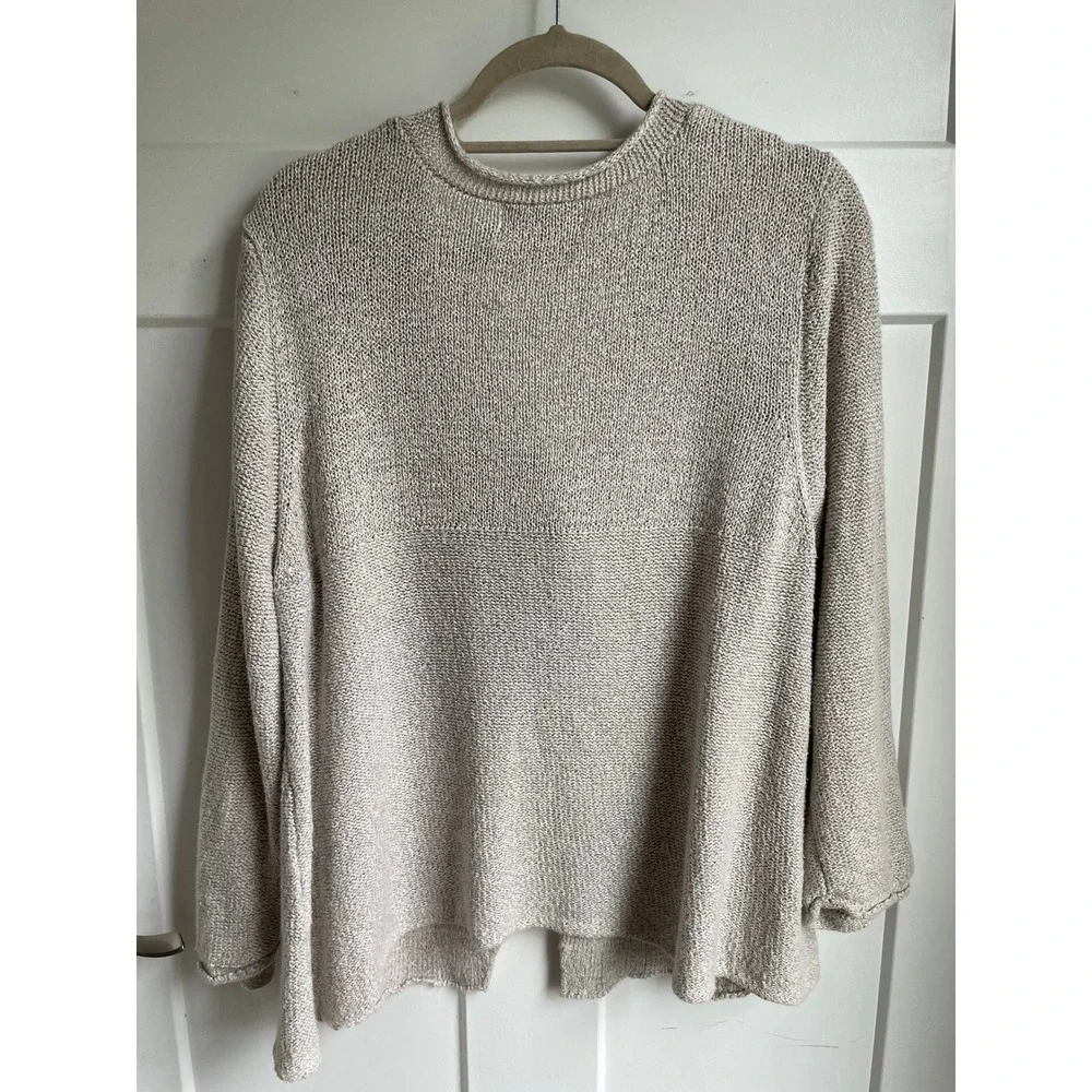 Habitat Linen Cotton Neutral Oatmeal One Button Cardigan Sweater L Lagenlook - Picture 8 of 10